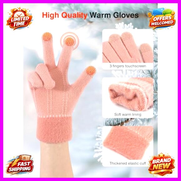4 Pairs Fleece Lined Touchscreen Winter Gloves for Women, Windproof & Warm - Picture 3 of 6